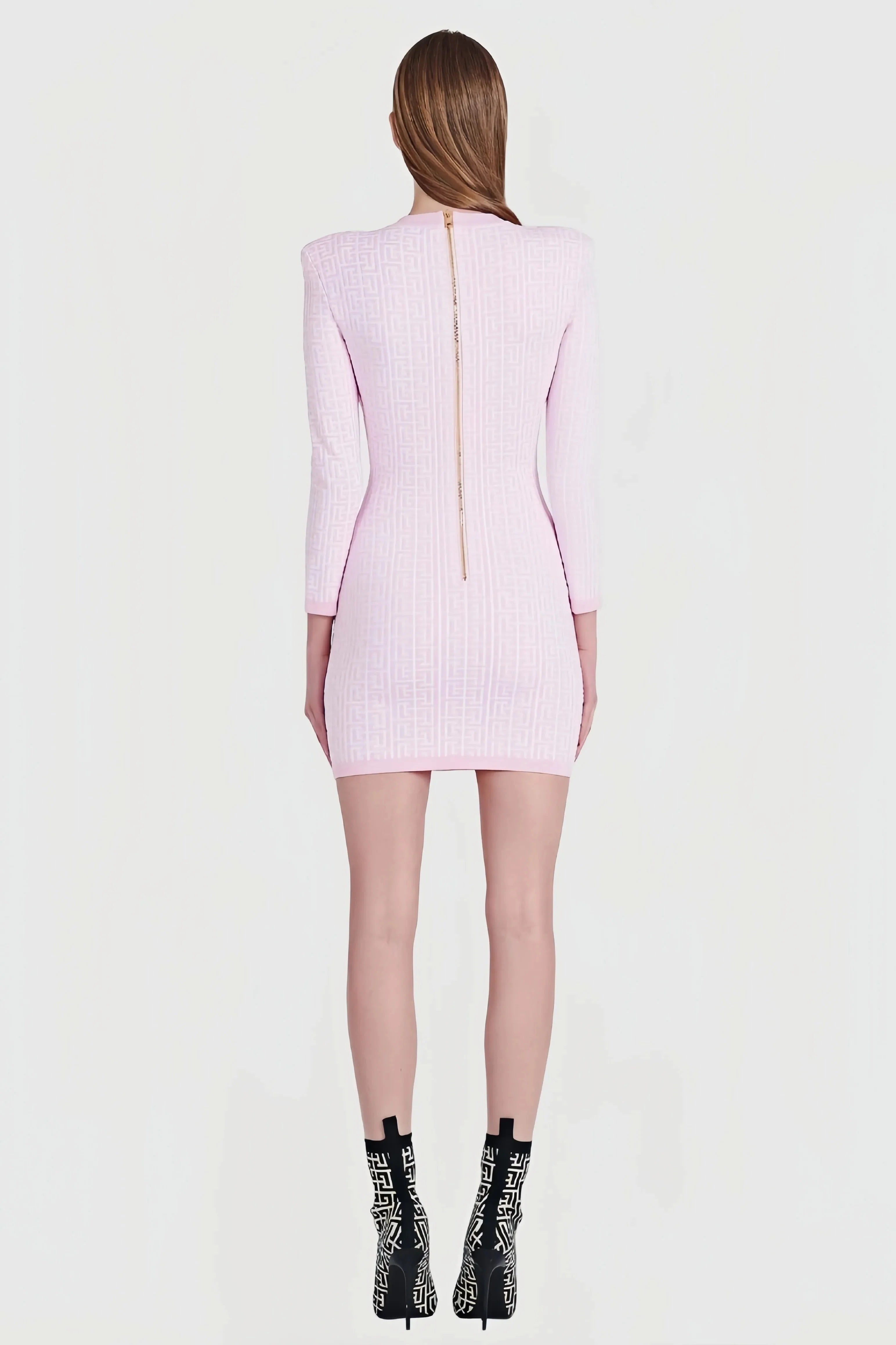 Strikkjole med Lange Ærmer og Trykt Mønster til Kvinder | Ideel til Hverdagen eller Særlige Anledninger