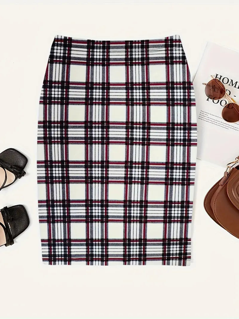 Jupe Slim med Ternede Mønster til Kvinder | Ideel til Foråret