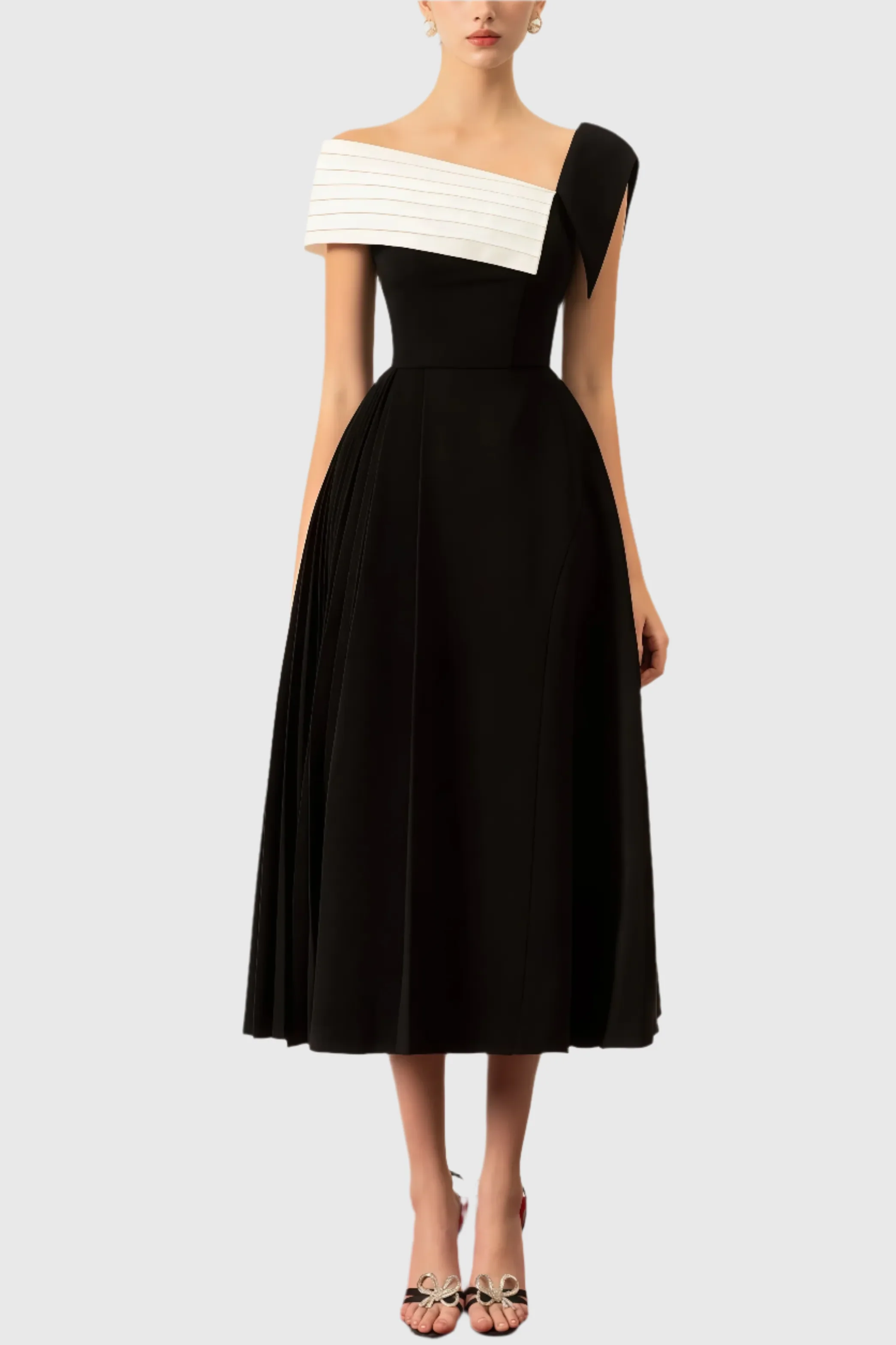 Midi Asymmetrisk Kjole med Plisseret Udkant til Kvinder | Ideel til Formelle Begivenheder