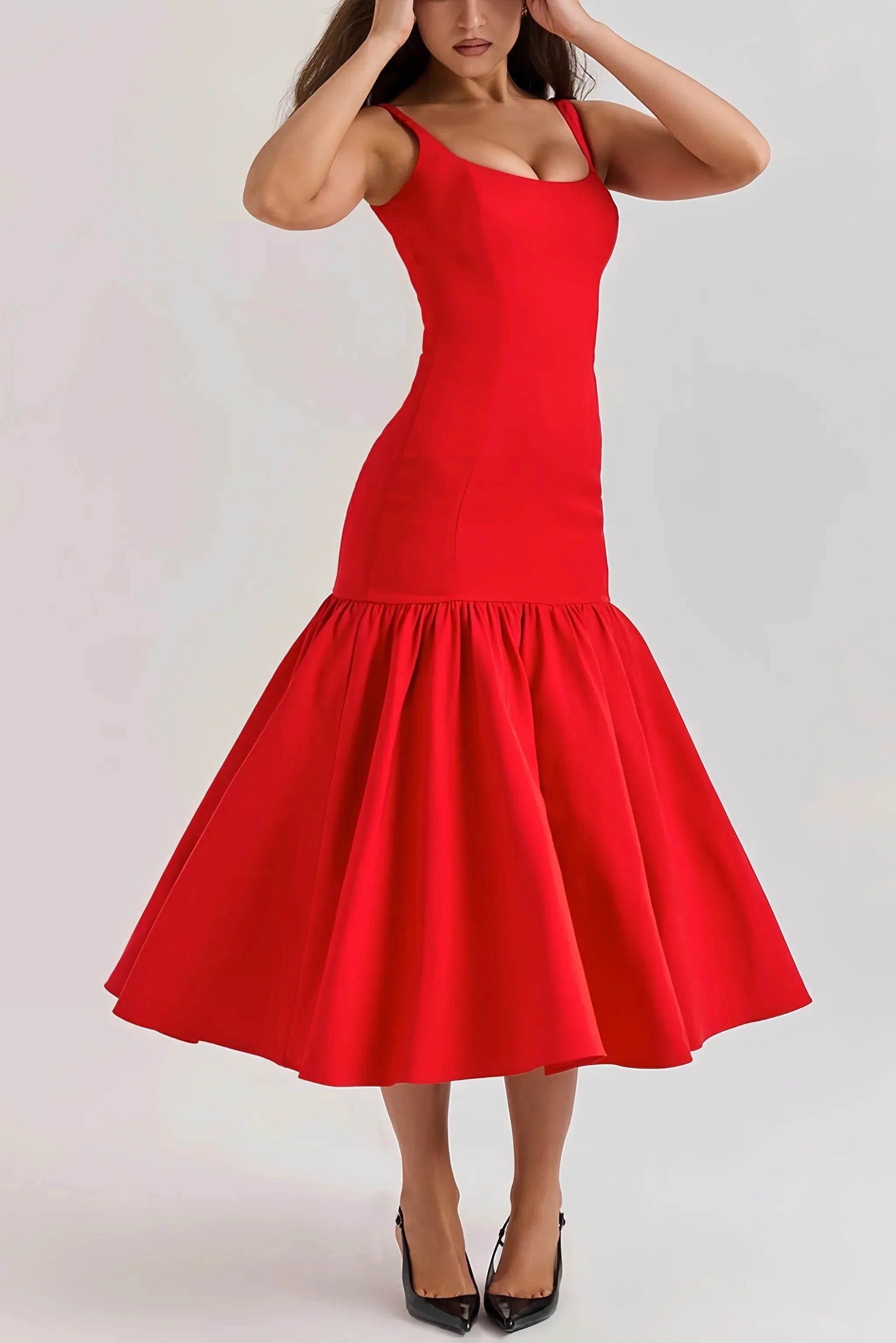 Midi Kjole Uden Ærmer med Volanger til Kvinder | Ideel til Særlige Anledninger eller Hverdagen