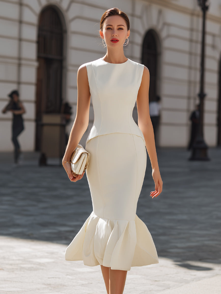 Ærmeløs Skulptureret Top og Havfrueskørt Sæt