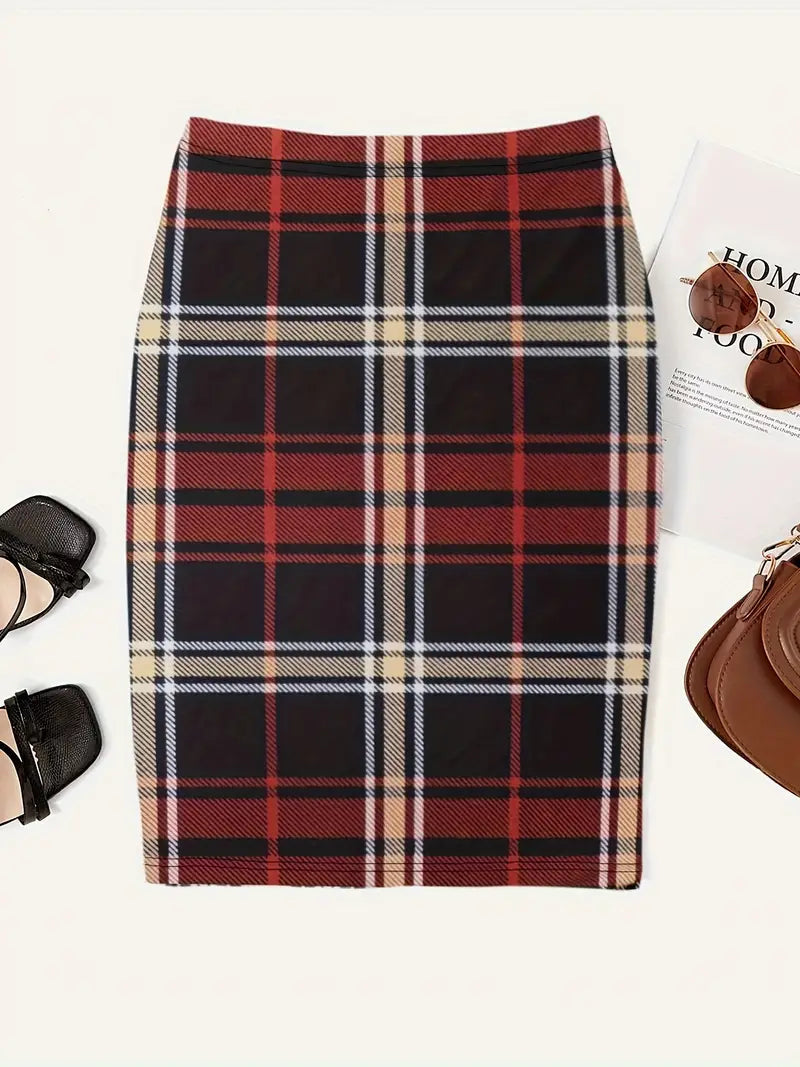 Jupe Slim med Ternede Mønster til Kvinder | Ideel til Foråret