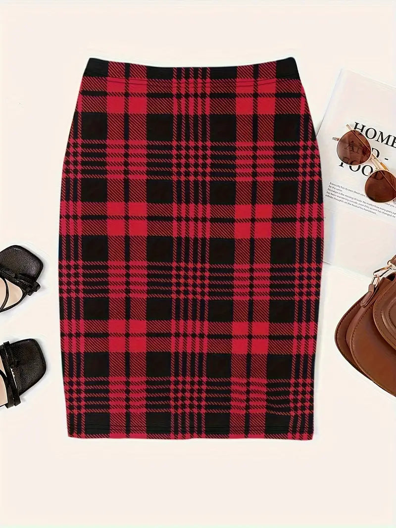 Jupe Slim med Ternede Mønster til Kvinder | Ideel til Foråret