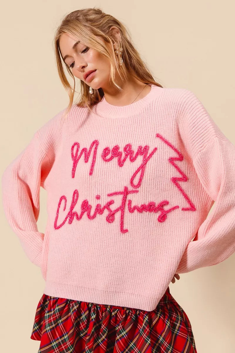 Pink “Glædelig Jul” Glitter Bogstaver Sweater