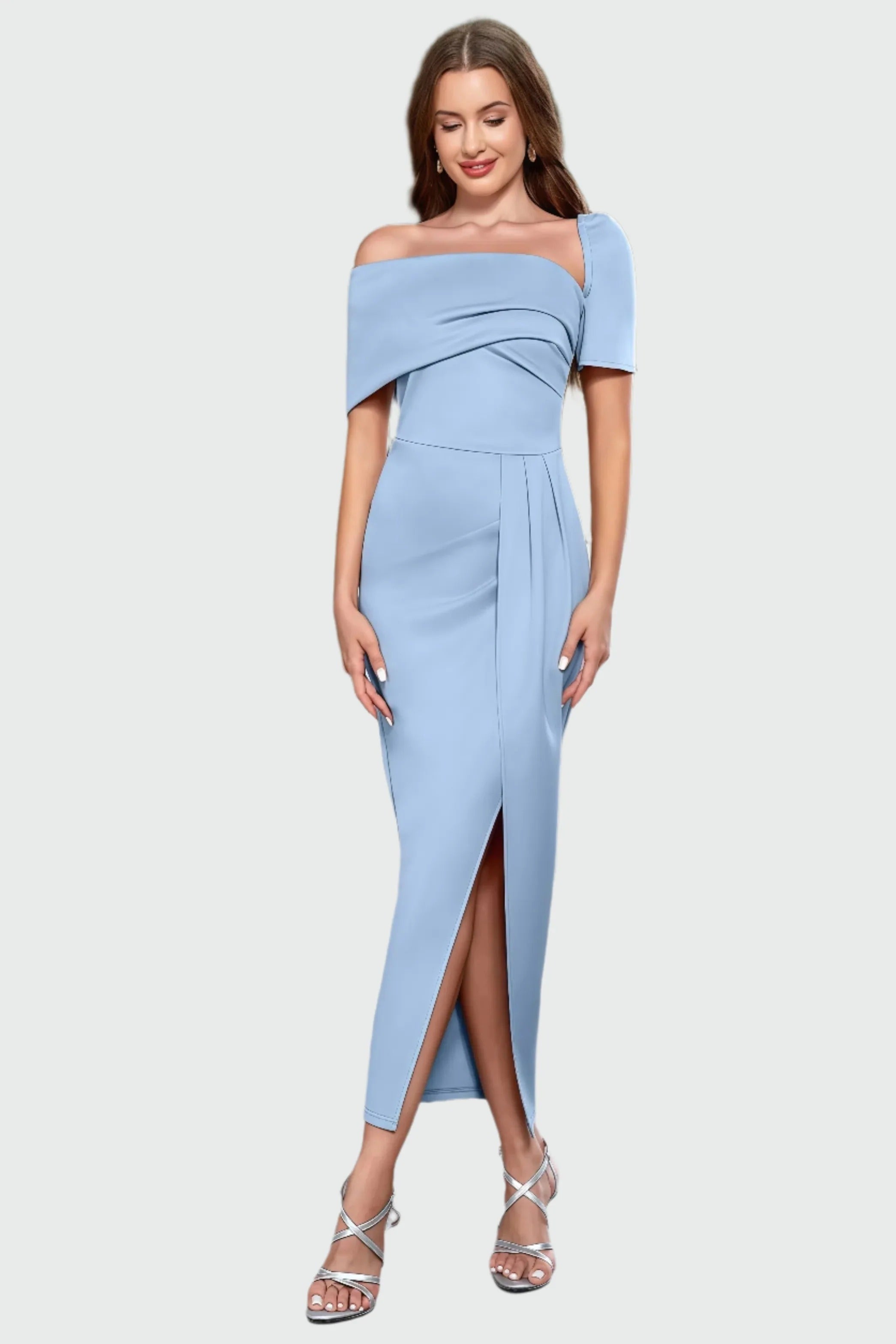 Asymmetrisk Midi Kjole med Én Skulder til Kvinder | Ideel til Aftener og Særlige Begivenheder