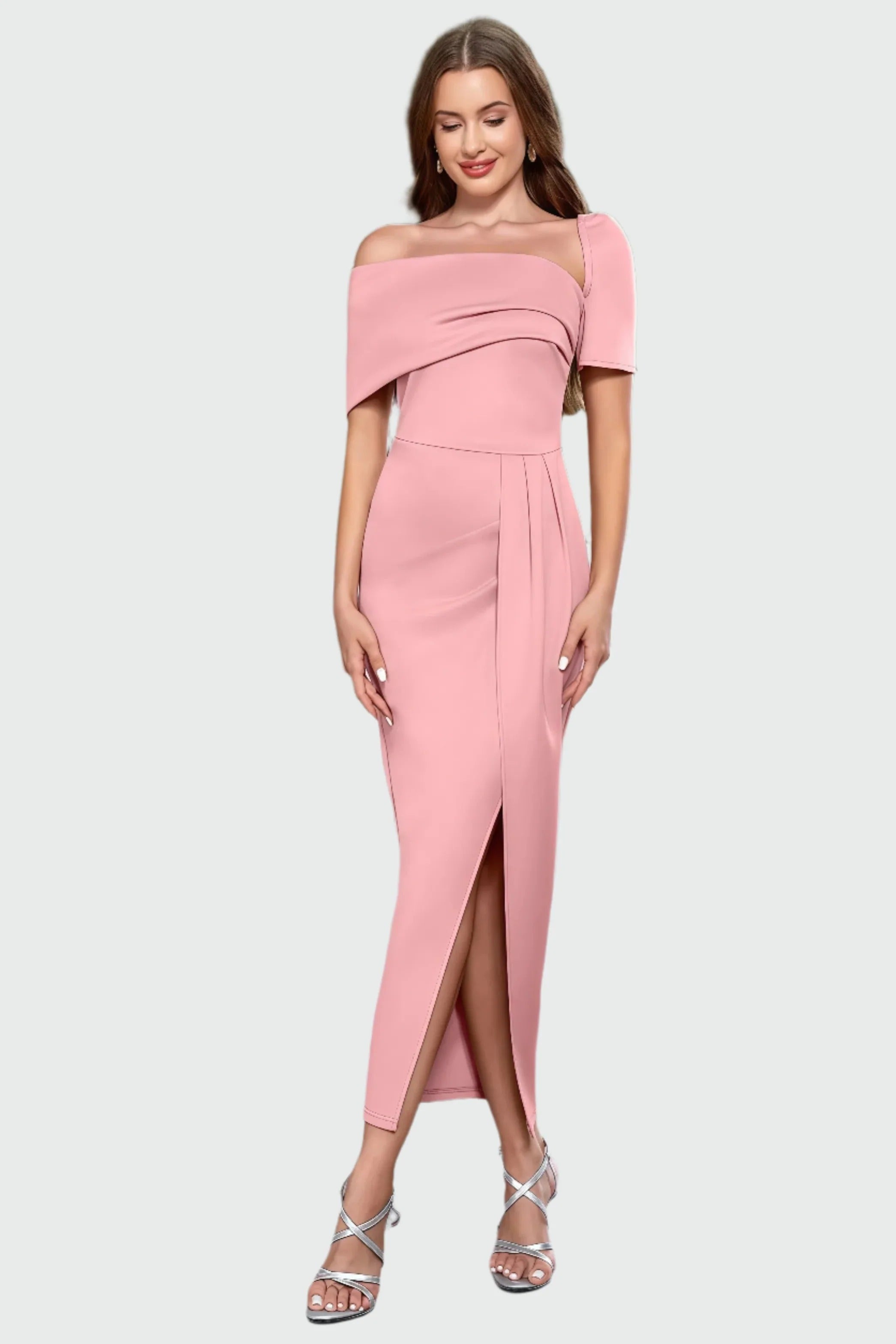 Asymmetrisk Midi Kjole med Én Skulder til Kvinder | Ideel til Aftener og Særlige Begivenheder