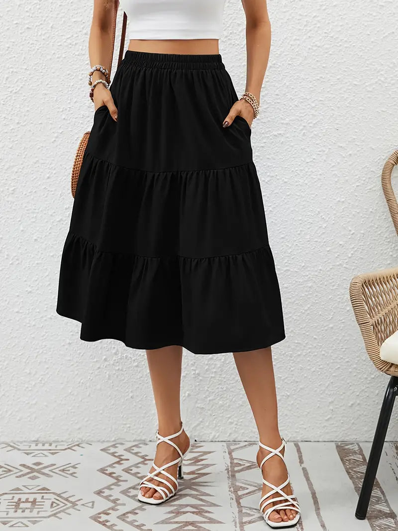 Blomstret A-linje Skirt med Lommer til Kvinder | Ideel til Forår og Sommer