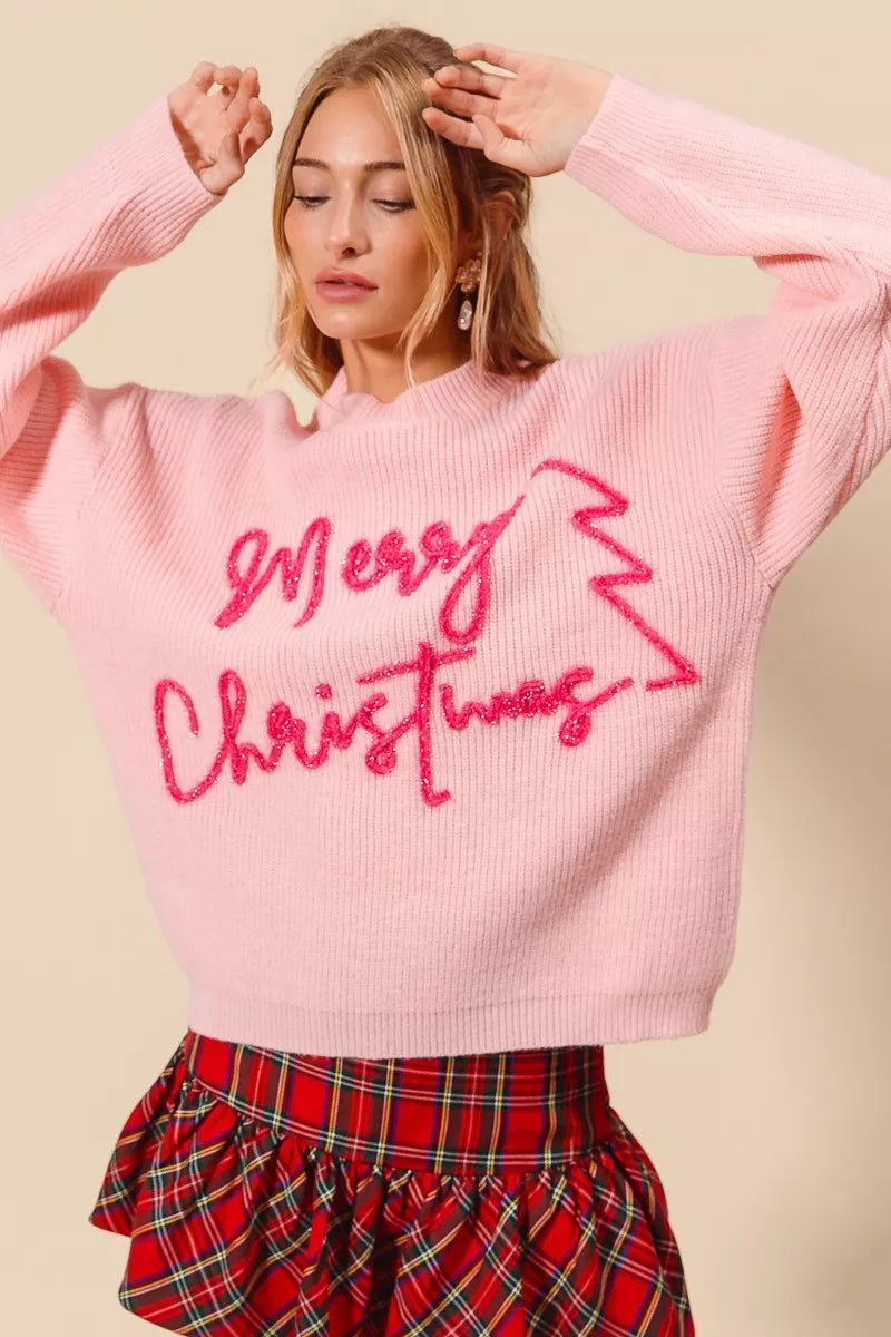 Pink “Glædelig Jul” Glitter Bogstaver Sweater