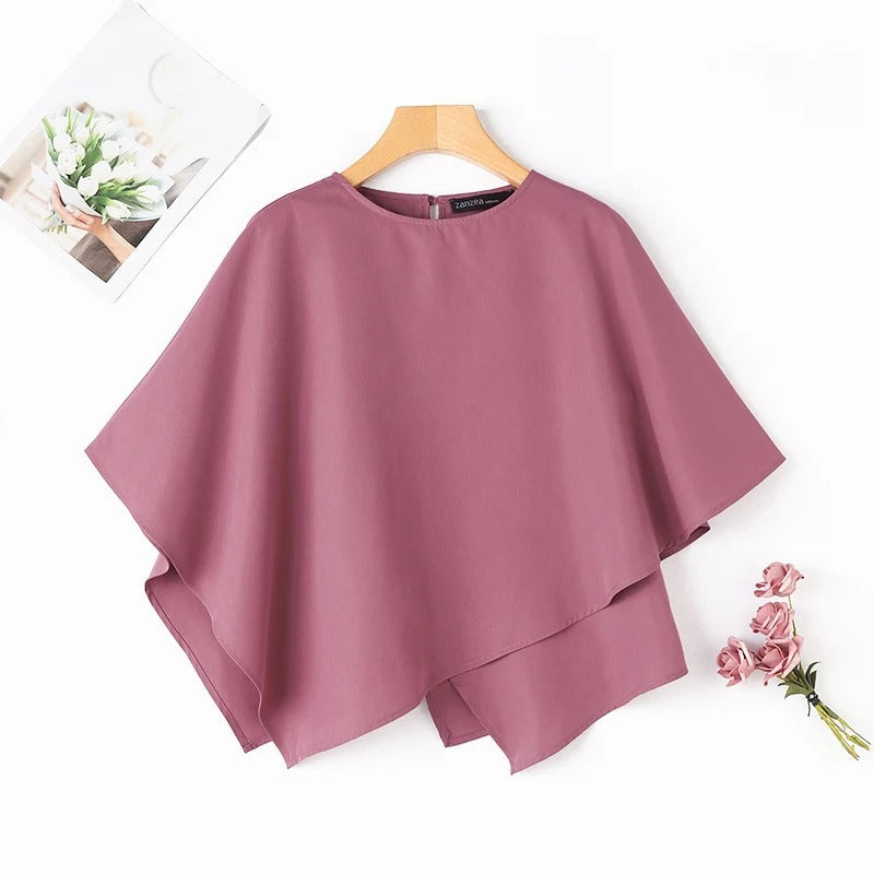 3/4-ærmet bluse med flæser til kvinder