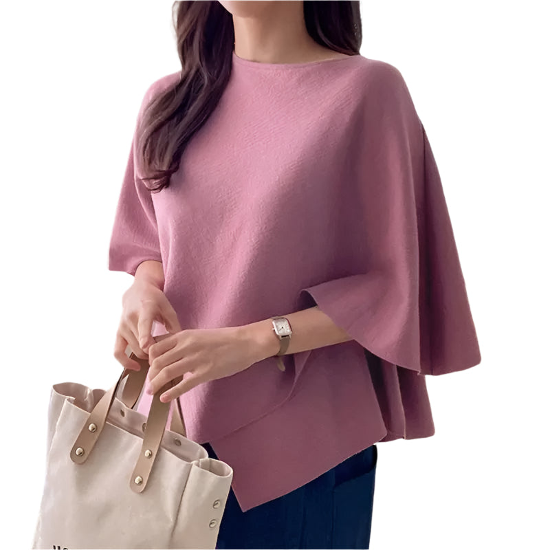 3/4-ærmet bluse med flæser til kvinder