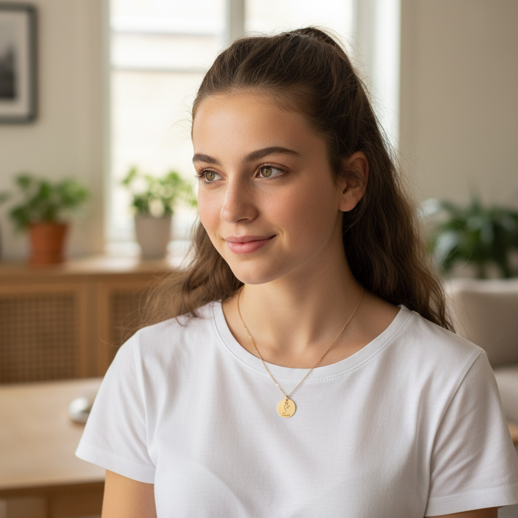 NovaBloom | Personlig Navnesmykke Fødselsblomster til Datter Mindesmykke